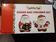 Christmas Santa Claus Sugar Creamer Set Ceramic Holiday Table Decor Set picture