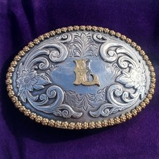 Nocona Boot Company Western Cowboy Belt Buckle Rodeo Letter Initial L Oval picture