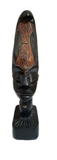 Handcarved Wood Sculpture Vintage AFRICAN Bust Metal Accents picture