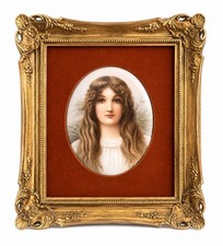 Antique KPM Wagner Signed Hand Painted Porcelain Portrait Plaque Framed picture
