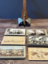 Antique Stereoscope Viewer |30+ Stereoview Cards| GE Exposure Meter w/Case picture