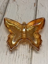 Vtg. Jeannette 1950s Marigold Carnival Glass Butterfly Trinket Dishes 4.5 Inches picture