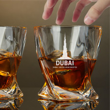 Custom Engraved Burj Khalifa Dubai UAE Whiskey Glass – 10 oz Twisted Rocks Glass picture