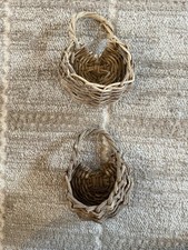 Vintage Mini Woven Hanging Baskets Set of 2 Rustic Primitive Farmhouse Decor picture