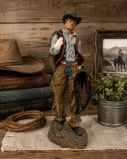 Vintage Montana Cowboy Figurine 18” Handmade Western Sculpture Ranch Lodge picture