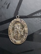 Vintage Sterling Silver St Christopher Surf Medal Palm Trees Ornate Border... picture