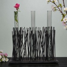Vintage Ladislav Palecek Vines & Leaves Metal Sculpture w 3 Glass Bud Vases picture