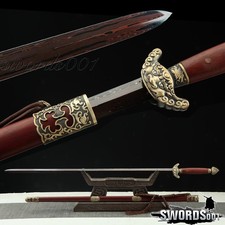 36’’ Chinese Qianlong Emperor Sword Red Damascus Steel Blade Jian Antique Finish picture