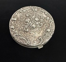 Vintage Gorham YC1864 Silver Plated Compact Purse Mirror Rose Repousse Ornate picture
