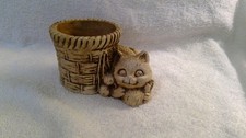 Vintage 1984 Pompadour, Plastic (Imitation wood) Cat/Weaved Basket Planter picture