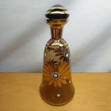 Vtg Bohemian Starburst Brown Hand Blown Glass Decanter MCM 8