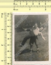 Vintage Snapshot Two Young Men Playful Outdoor Scene Friends c.1930s–1940s picture