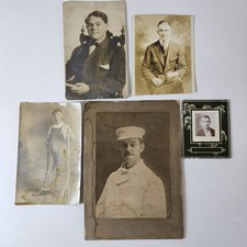 Lot Of 5 Antique Portraits Gentlemen 1900s Men Real Photo Postcard picture