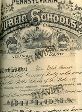1906 BONNER Family HS Certificate-Venango County PA picture