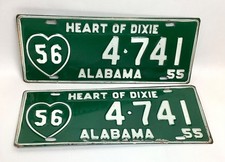 Lot of 2 Vintage 1955 Randolph County, Alabama Heart of Dixie License Plate 4741 picture
