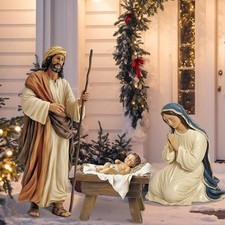  3 Pcs Large Metal Christmas Outdoor Nativity Scene Set (Retro) 60''H Holy Famil picture