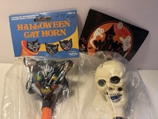 Two New In  Package Vintage Old Stock Halloween Horns Black Cat & Skeleton picture