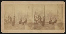 Photo:1890s Group Playing Yard Game Outdoor Victorian Stereoview Photo picture