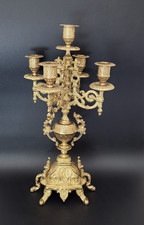 Vintage Baroque Candelabra 4 Arm 5 Candle Italian Brevettato Styled Brass 16.5” picture