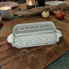 Vintage Wexford By Anchor Hocking Covered Glass Butter Dish Diamond Cut w/Lid picture