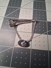 Vtg Anson 925 Sterling Silver Masonic Tie Clip And Chain picture