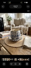 90s Blue Spongeware Pitcher Mug and Basin Set Vintage Cottage picture