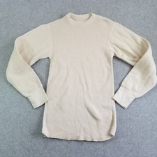 VTG 80s USGI Waffle Knit Shirt Mens Small Cream Military Thermal Corp Lally Mfg picture
