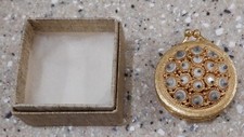 WONDERFUL Vintage Florenza Googly Eyes Goldtone Pill Box in Original Box picture