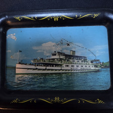Vintage tin souvenir tray Ohio Art CO featuring MV Mt Washington and Post Card picture