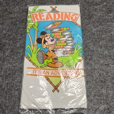 Vintage Disney Mickey Mouse Reading Its An Adventure Youth Small Tshirt NEW picture