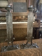 Antique Art Nouveau Candlesticks Pair Gothic Revival IHS Alter picture