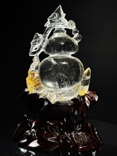 16.3LB TOPNatural Yellow gum flower clear quartz gourd crystal hand carved+stand picture