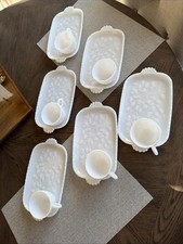 Vintage 1930’s Hazel Atlas Dogwood Pattern Milk Glass Snack Sets Serves 6 picture