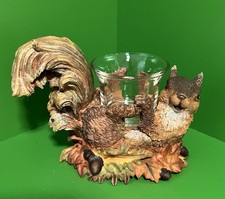 2Pc Rustic Harvest Resin Squirrel Votive Candleholder Fall Autumn Leaf 6.5”W picture