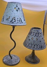 Vintage Distressed Cast Iron Patina Curvey Stem Votive Tealight Candle Holder picture