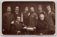 Antique Belgium Family Portrait WWI Soldier Uniform Studio RPPC picture