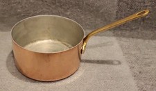 Vintage French Copper Saucepan Brass Handle Tin Lined (6in x 3in) France picture
