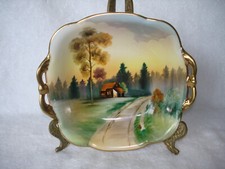 Authentic Nippon Porcleain Bowl Japanese Vintage Hallmarked M Handpainted Stand picture