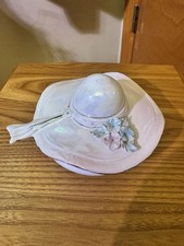 VTG Lady’s Hat Trinket Box Capodimonte Italy Flowers Luster Finish Grandmacore picture