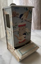 Vintage Jasco Hong Kong Metal Tin MatchBox Wall Holder Birds at Bird Feeder picture