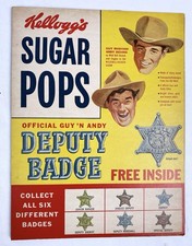 RARE Vtg Kellogg's 1956 Sugar Pops w/Guy & Andy Deputy Badge ~ Front Panel Only picture