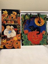 Lot of 2 Vintage Halloween Decorated Gift Paper Bags picture