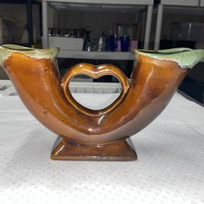 Vintage Van Briggle Pottery Double Cornucopia Heart Vase . Some Crazing picture
