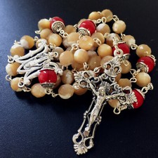 Sterling 925 Silver 6PCS 10MM Coral Beads & Tridacninae Rosary cross necklace picture