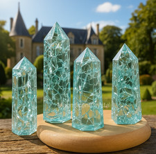 1pc Blue Crackle Tower Point Stone of Manifestation Art Home Decor Crystal Gifts picture