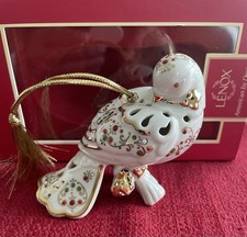 Lenox Bejeweled Christmas Dove Porcelain Hanging Ornament White Gold Trim picture