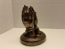 vintage bronze-finish “Praying Hands” religious sculpture, picture