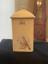 Vintage A. E. Hull Migrating Birds 1920's Rare Lg. Tea Canister with Lid picture