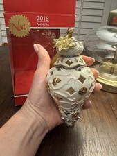 Lenox 2016 Annual Ivory Pierced Spire Ornament Victorian Gold Tag Christmas NEW picture