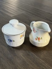 Vintage Colditz Porzellan Sugar Bowl & Creamer GDR East Germany Floral Gold picture
